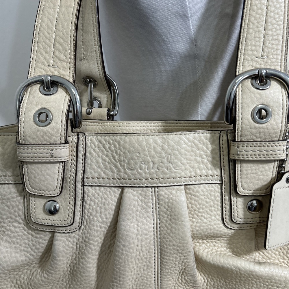 Coach Legacy Tote Bag F13732 Cream Pebbled Leather Satchel Silver Hardware Purse - Picture 2 of 16